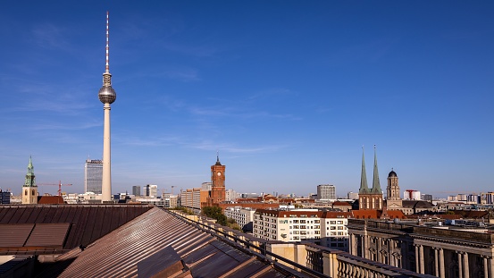 Berlin, Germany – October 07, 2022: Worth visiting: roof terrace of the Humboldt Forum Berlin as well as the exhibitions of this cultural institution