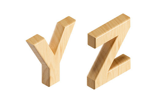 Letters made of wood. 3d isometric illustration of wooden alphabet isolated on white background