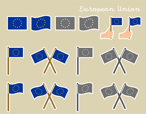 European union flag illustration set. I think you can use it for support and events. I created the atmosphere of stickers and pin badges.