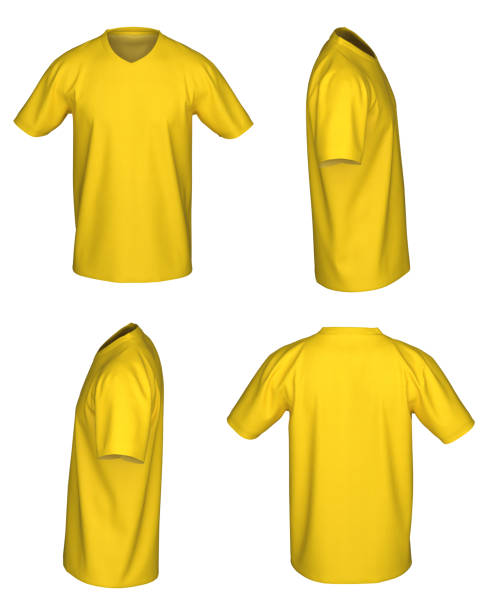 istock V-Neck T-Shirt. From four sides, isolated on white background. Yellow 1487497157
