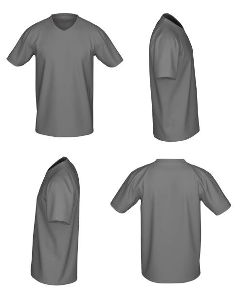 istock V-Neck T-Shirt. From four sides, isolated on white background. Grey 1487497273