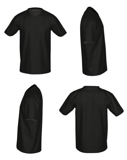 istock V-Neck T-Shirt. From four sides, isolated on white background. Black 1487497283