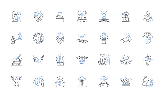 Professional achievement outline icons collection. Excellence, Success, Accomplishment, Attainment, Mastery, Advancement, Promotion vector and illustration concept set. Triumph,Milest linear signs and symbols