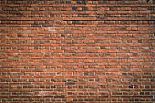 Old panorama vintage red brick wall for background and texture.