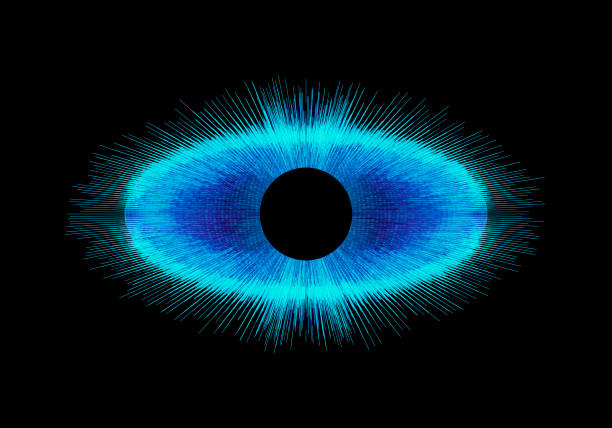 istock 3d digital abstract blue eye iris with glowing lines on black background. 3d rendering illustration. 1487505368