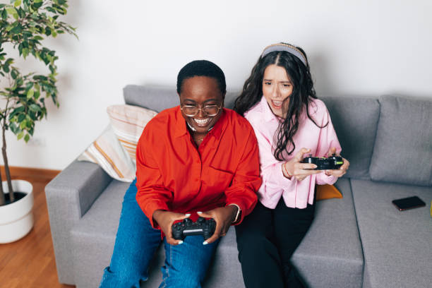Friends gaming cheerfully