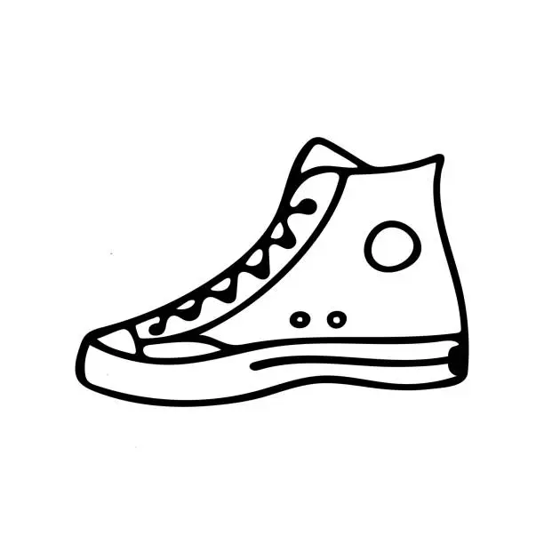 Vector illustration of Doodle of single sneaker on white background.