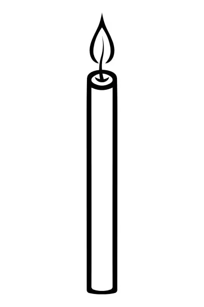 Vector illustration of Thin candle. Sketch. Flaming fire. Decoration for a birthday cake. Doodle style.