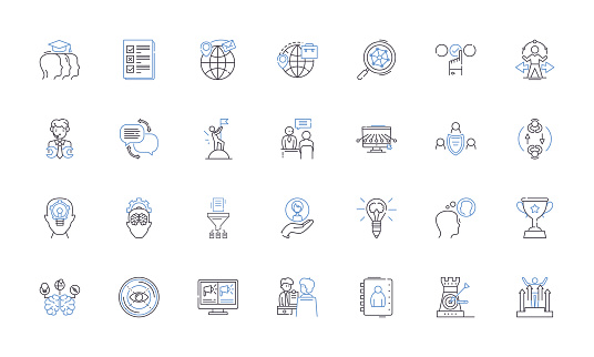 Partnership duty outline icons collection. Trust, Loyalty, Collaboration, Responsibility, Commitment, Communication, Respect vector and illustration concept set. Hst,Dependable linear signs and symbols