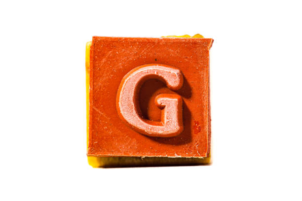 Letter G. Rubber stamp with wooden handle. Entire alphabet available.