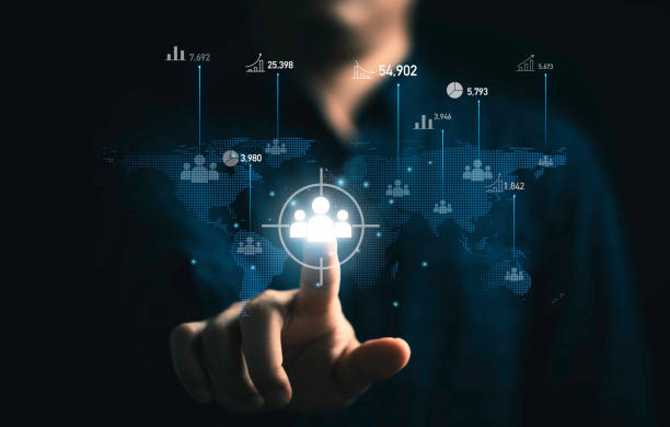 istock Businessman touching virtual human icon on world map for business CRM or Customer Relation Management and customer service concept by use social media technology. 1487512678