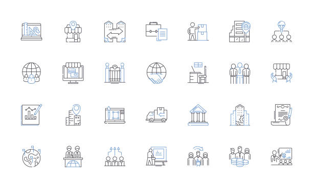 Organizational mapping line icons collection. Strategy, Alignment, Structure, Analysis, Mapping, Design, Planning vector and linear illustration. Integration,Efficiency,Functionality outline signs set Organizational mapping outline icons collection. Strategy, Alignment, Structure, Analysis, Mapping, Design, Planning vector and illustration concept set. Efficiency,Functionality linear signs and symbols job description stock illustrations