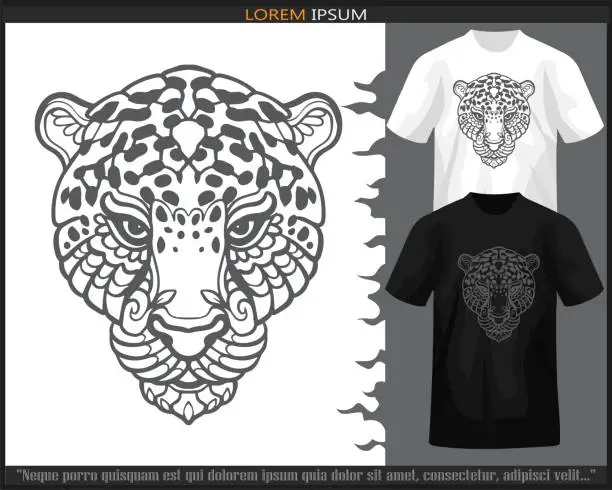 Vector illustration of Leopard head mandala arts isolated on black and white t shirt.