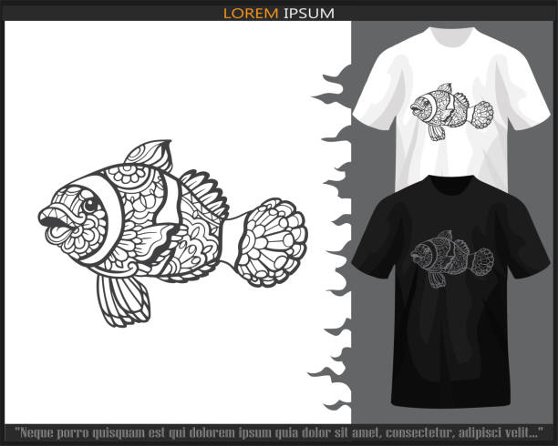 istock Clown fish mandala arts isolated on black and white t shirt. 1487519758