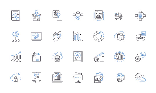 Metrics and appliances outline icons collection. Analytics, KPIs, Appliances, Data, Metrics, Dashboards, Monitoring vector and illustration concept set. Automation,Analysis linear signs and symbols