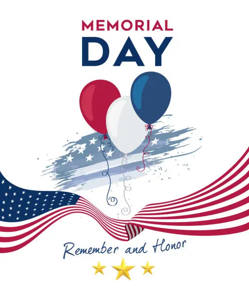 Vector illustration of Memorial Day greeting poster with USA flag