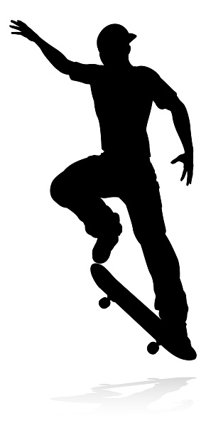 Very high quality and highly detailed skating skateboarder silhouette