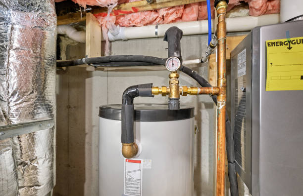 thermostatisches mischventil - water heater boiler water pipe basement stock-fotos und bilder