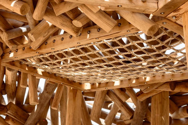 istock Rope Net Grid of Modern Children's Playground from Eco Natural Materials. 1487525035
