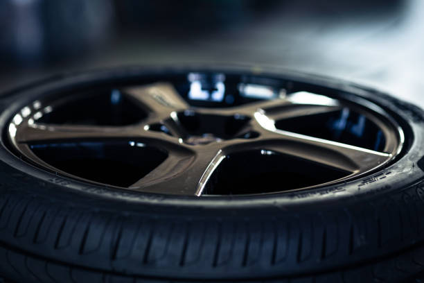 istock Automobile tire tread with a depth and light in the darkness 1487525173