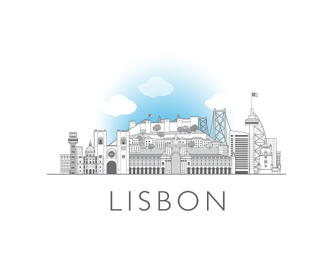 Lisbon, Portugal cityscape line art style vector illustration