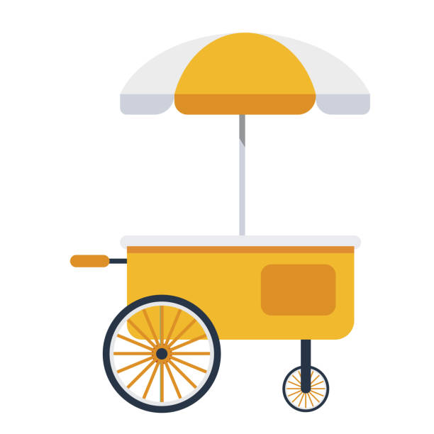 istock Ice cream bicycle vector flat cartoon illustration cart icon 1487527430