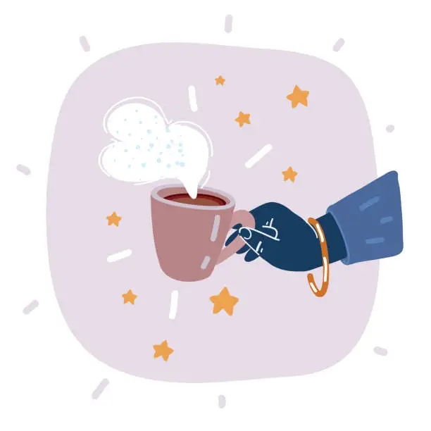 Vector illustration of Vector illustration of hand holding coffee cup. Close-up, coffee to go