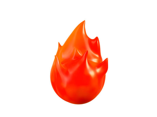 3d-flammensymbol oder symbolfeuer-emoji mit cartoon-stil auf isoliertem hintergrund. 3d-rendering-illustration. - fireball fire isolated cut out stock-fotos und bilder