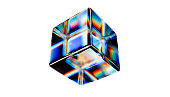 3d cube with detailed reflection and dispersion on isolated background. 3d rendering illustration.