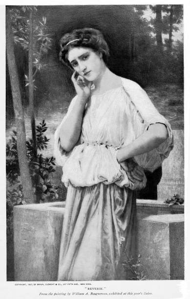 piękna kobieta w "reverie" artysty williama a bouguereau, 19th century painting - victorian style engraved image 19th century style image created 19th century stock illustrations