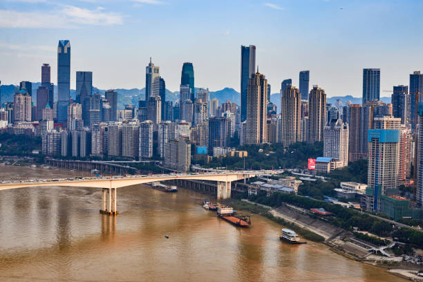 river-crossing bridges and high-rise buildings in the evening of chongqing, asia - seattle night skyline architecture and buildings imagens e fotografias de stock