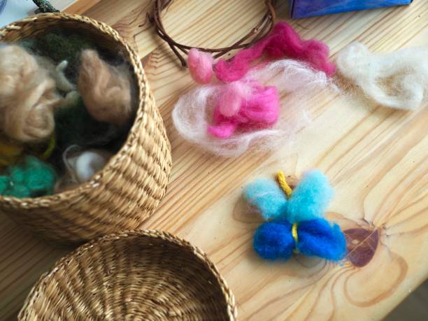 istock basket with a set of colored wool for felting 1487540503