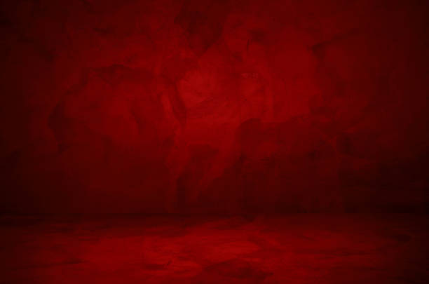 istock dark red plaster stucco wall and floor room background used as product displayed, mock up, template for advertising. red interior concrete room background. pedestal or stage backdrop. 1487540598
