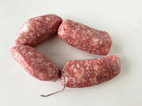 close-up of raw italian sausages