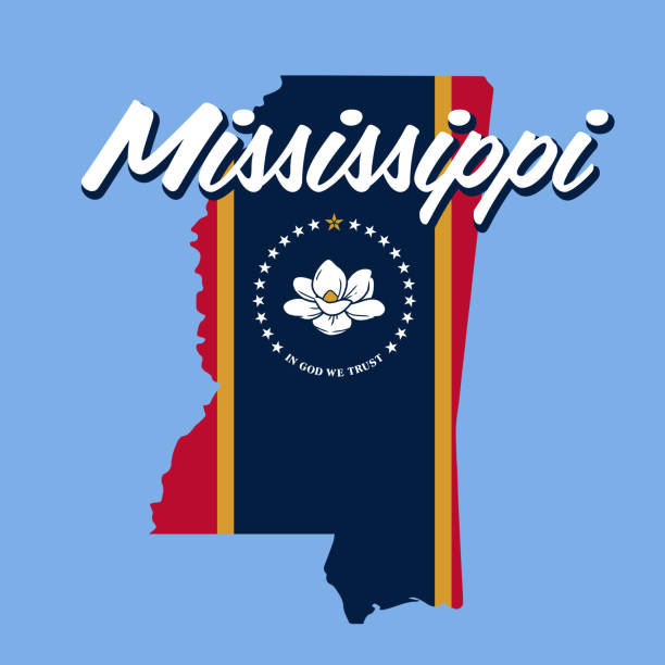 Mississippi State with Flag Design, vector illustration Shape of the state of Mississippi with flag and magnolia mississippi state university stock illustrations