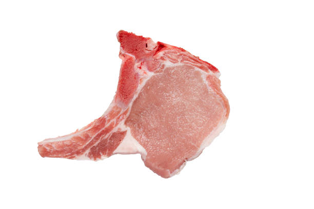 Pork chop isolated on white background.  pork chop wallpaper with transparent background, organic shapes.  Pork chop background for banner, poster, web and packaging