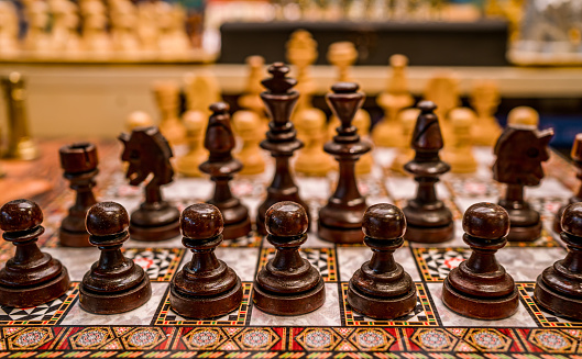 Beautiful wooden chess set for sale at Grand Bazaar, Istanbul Turkey