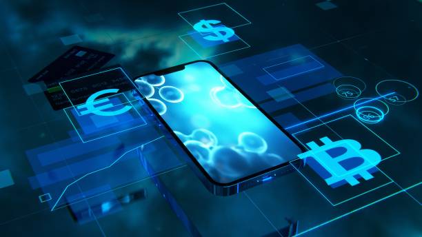 istock Mobile banking concept. Smartphone with bank cards. 1487544350