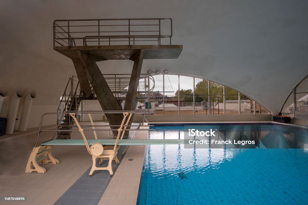 Diving Pool From Inside Paris France 05 01 2023 View From Inside A Diving Pool With Its Diving ...