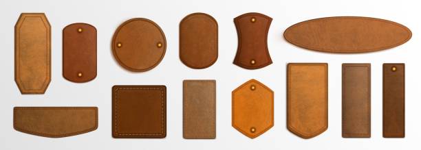 本革ラベルのリアルなセット - leather点のイラスト素材／クリップアート素材／マンガ素材／アイコン素材