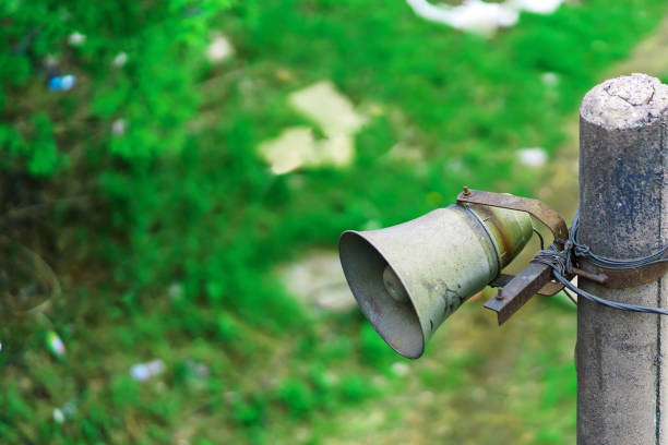 istock An old loudspeaker hanging on a concrete pillar 1487554550