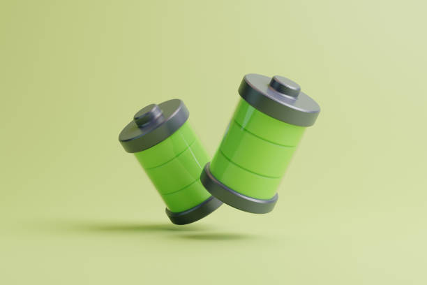 Battery charge indicator with thunder isolated on green background. charging battery technology concept, 3d illustration, 3d render