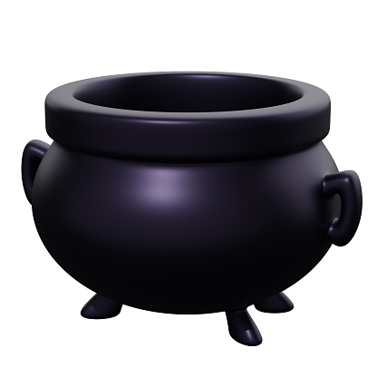 Dark metal cauldron with handles isolated on white background. 3d rendering