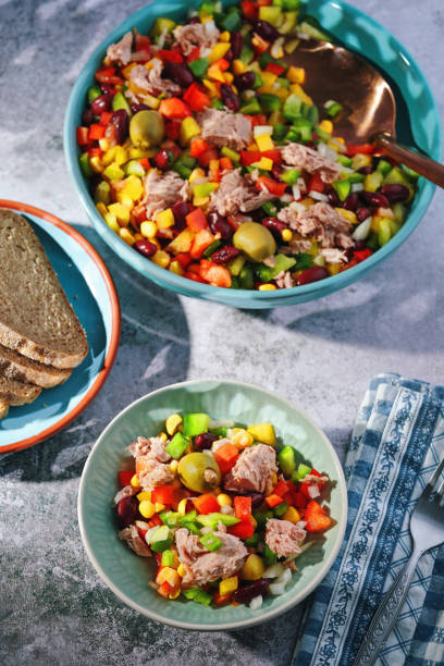 istock Tuna Salad with Bell Pepper, Corn, Onions, Kidney Beans and Olives 1487570331