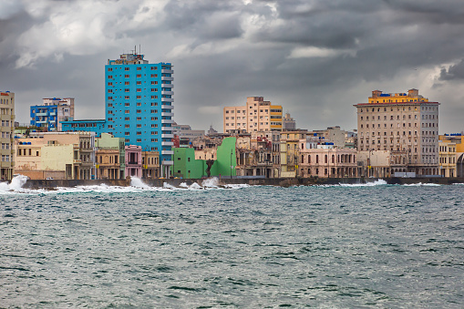 An image of Havana when approaching the harbour during a storm.