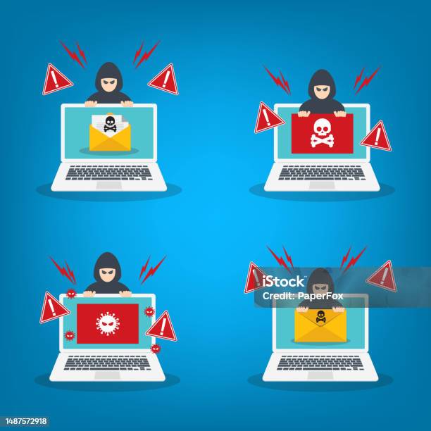 Hacker Malware Notification On Laptop Computer Hacker With Laptop ...
