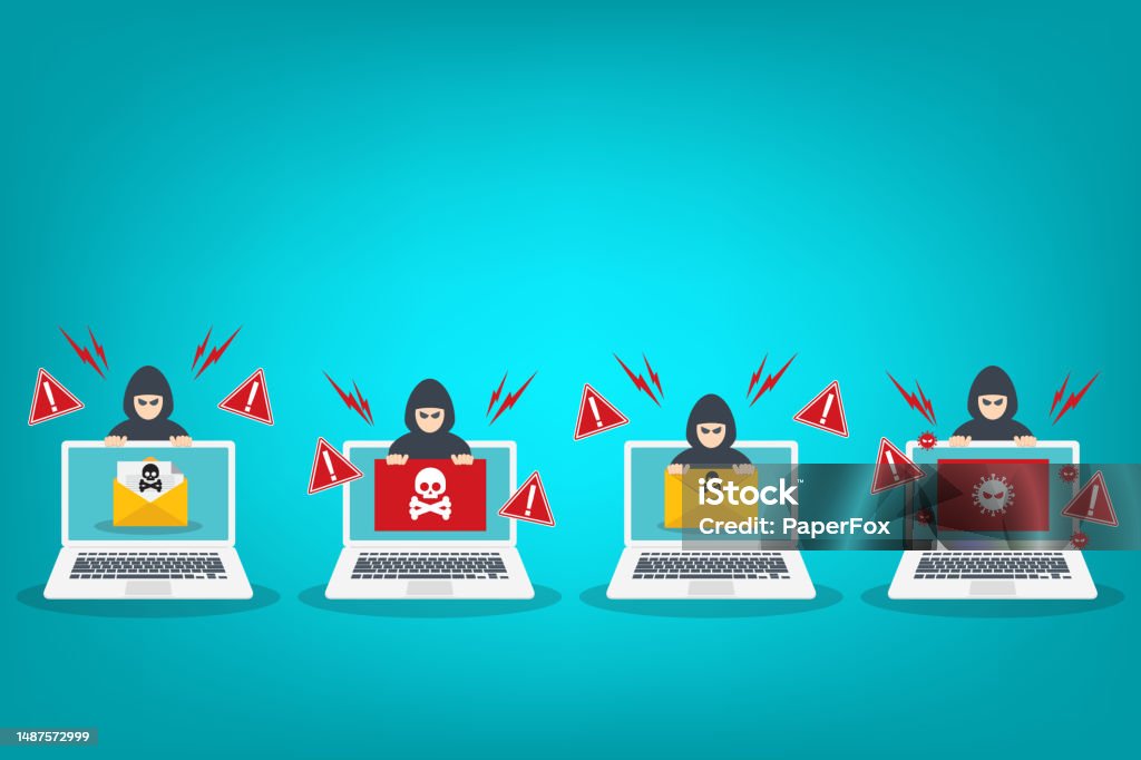 Hacker Malware Notification On Laptop Computer Hacker With Laptop ...