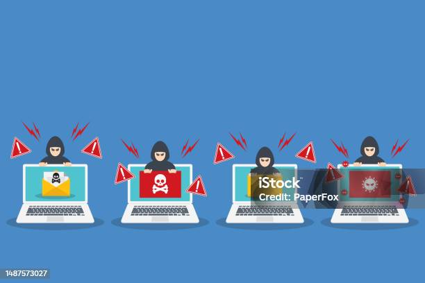 Hacker Malware Notification On Laptop Computer Hacker With Laptop ...