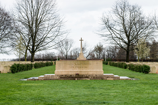 Monument on the Canadian War Cemetery in Groesbeek in The Netherlands. The cemetery is the last resting place for 2619 Canadian soldiers who fell in battle while liberating The Netherlands. \