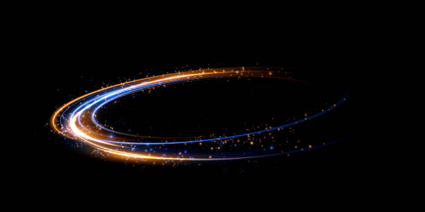 istock Abstract light lines of high speed traffic, blue golden colors. Light everyday glowing effect. semicircular wave, light trail curve swirl, optical fiber incandescent design. 1487575640